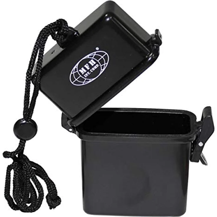 MFH Aufbewahrungsbox Box, Kunststoff, wasserdicht Nackenband, schwarz (Packung), mit Deckel – Bild 2