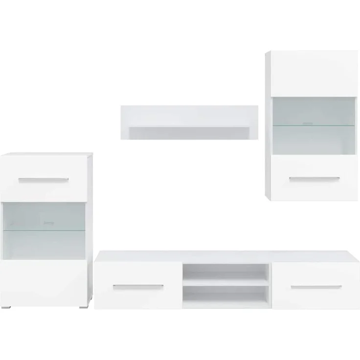 vidaXL 5-tlg. Wohnwand mit LED-Beleuchtung Mattweiß Holzwerkstoff 3324229 – Bild 4