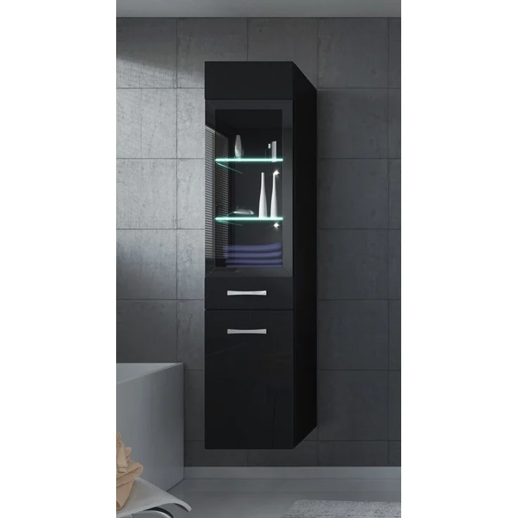 Badezimmer Schrank Rio 131 cm Hochglanz Schwarz Fronten – Regal Schrank Hochschrank Schrank Möbel Badschrank – Bild 2