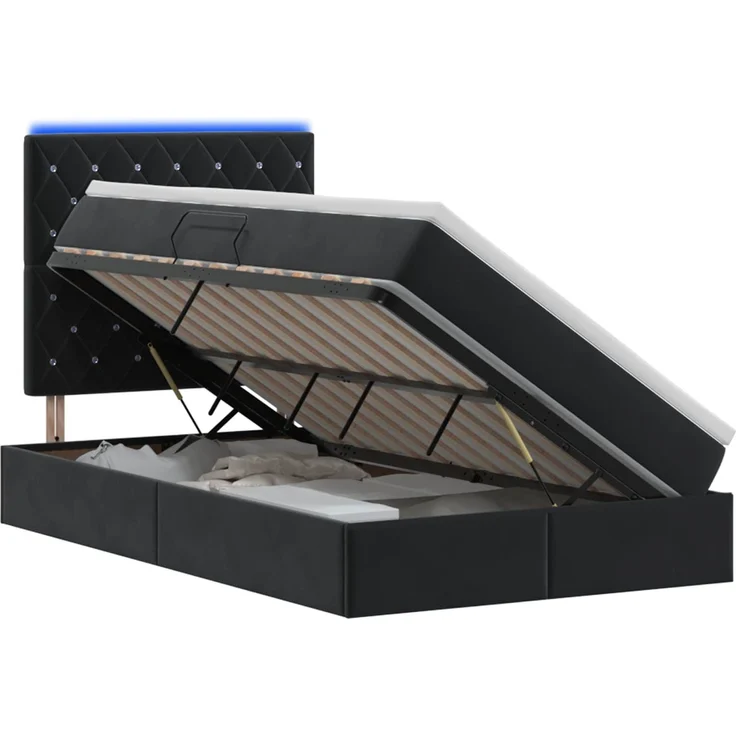 vidaXL LED-Speicherbett mit Matratze Schwarz 120x200 cm Samt 3460064 – Bild 2