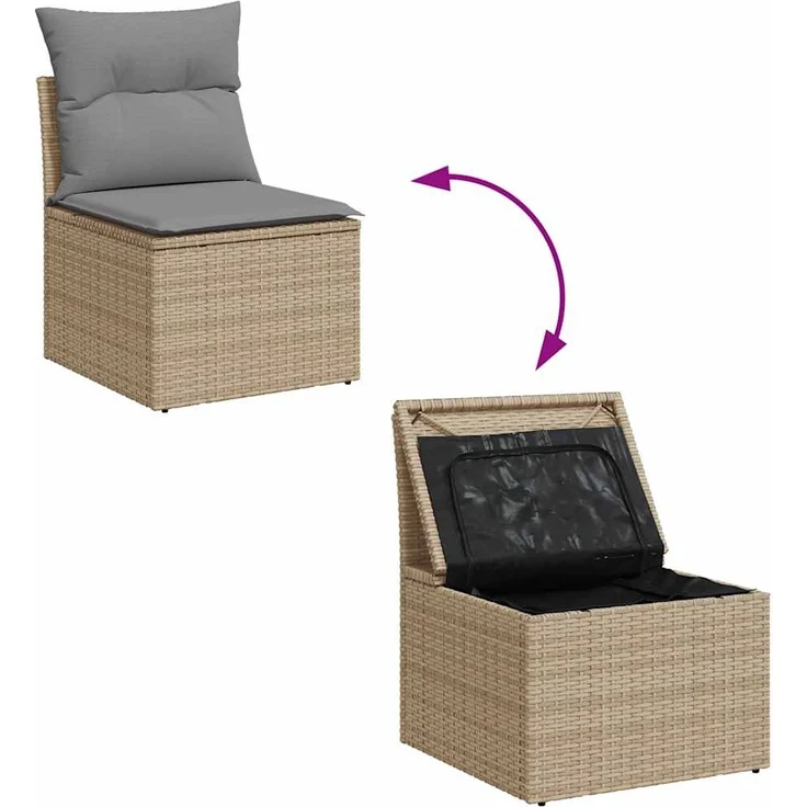 vidaXL 9-tlg. Garten-Sofagarnitur mit Kissen Beige Poly Rattan Akazie 3328102 – Bild 7
