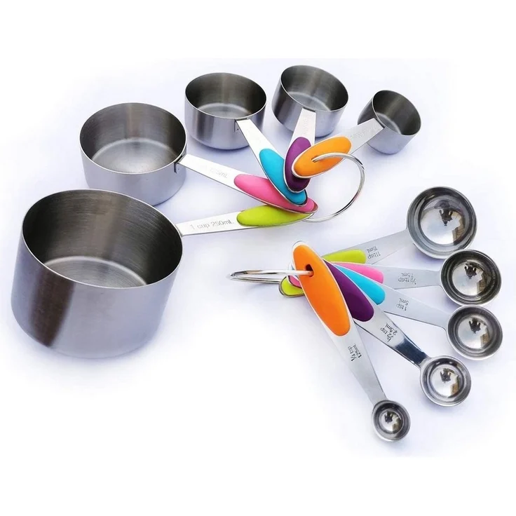 10-tlg Messbecher und Löffel Set – Edelstahl, Silikongriff – Bild 1