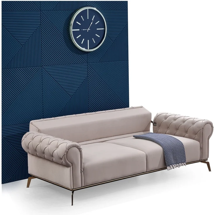 Sitzgruppe/Sofa Set - Wohnzimmergarnitur "Mira" 3+3+1-Beige/Blau – Bild 3