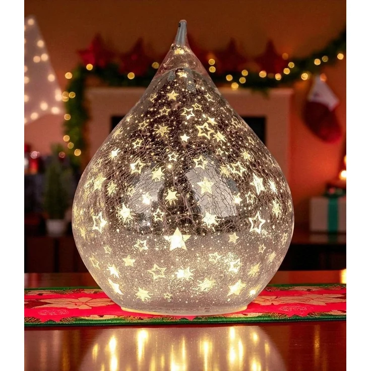 formano LED Deko Tropfen Sterne Rose-Gold 25cm Glasleuchte Crackle-Optik + Timer Timer (6h an/18h aus) – Stimmungslicht für Winter & Weihnachten – Dekoleuchte für gemütliches Zuhause – Bild 3