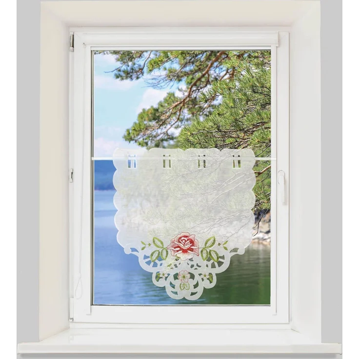ARSVITA Fenstergardine mit Stickerei, Blumen oder Schmetterlingen bestickte 35x40cm Fensterbild, in vielen verschiedenen Designs verfügbar (Farbe: Weinrot - Grün) – Bild 3