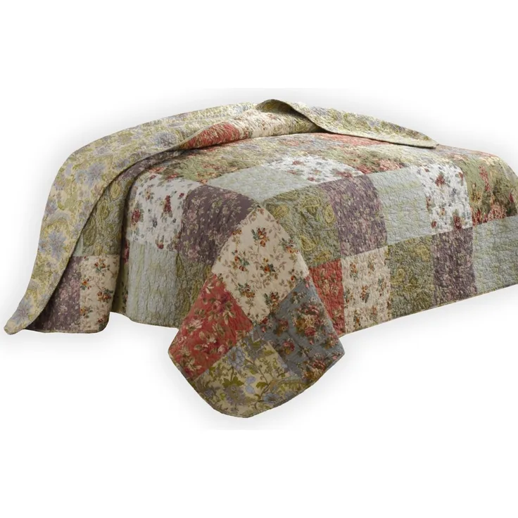 Delindo Lifestyle Tagesdecke Patchwork Biedermeier, Bettüberwurf, weich wattiert und aufwändig gesteppt für Einzel- und Doppelbetten