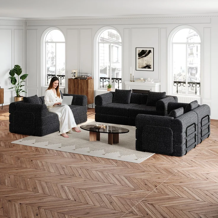 ZUBALIYA SchlafSofa mit LED - Beleuchtung, mit Ablageflächen, mit Chenille - Bezug, mit Samtbezug, mit breiten Armlehnen – Bild 1