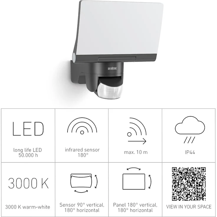 Steinel 'XLED home 2 S' LED-Außenstrahler mit Bewegungsmelder, Kunststoff graphit, 18 x 16,1 x 21,8 cm – Bild 5