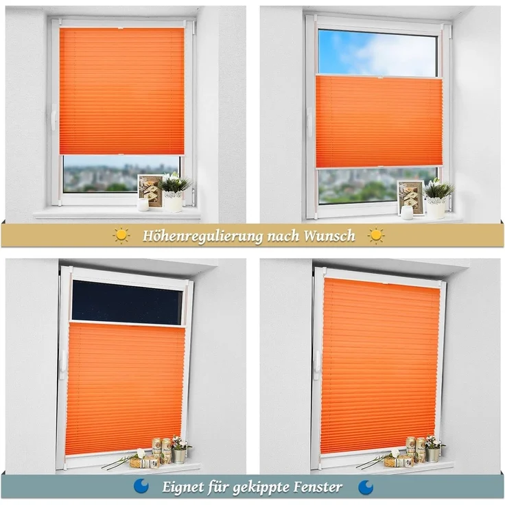 Plisseerollo ohne Bohren Klemmfix 50x120 cm(BxH) Orange Jalousie Sonnenschutz Easyfix Faltrollo Lichtdurchlässig Rollo für Fenster & Tür – Bild 6