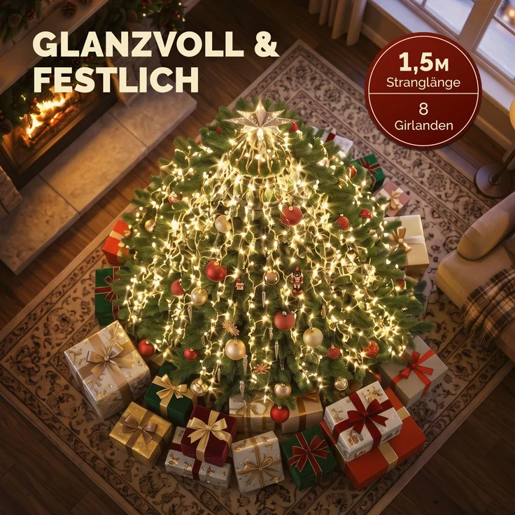 Monzana® Weihnachtsbaumbeleuchtung mit Ring 1,5m LED Lichterkette – Bild 3