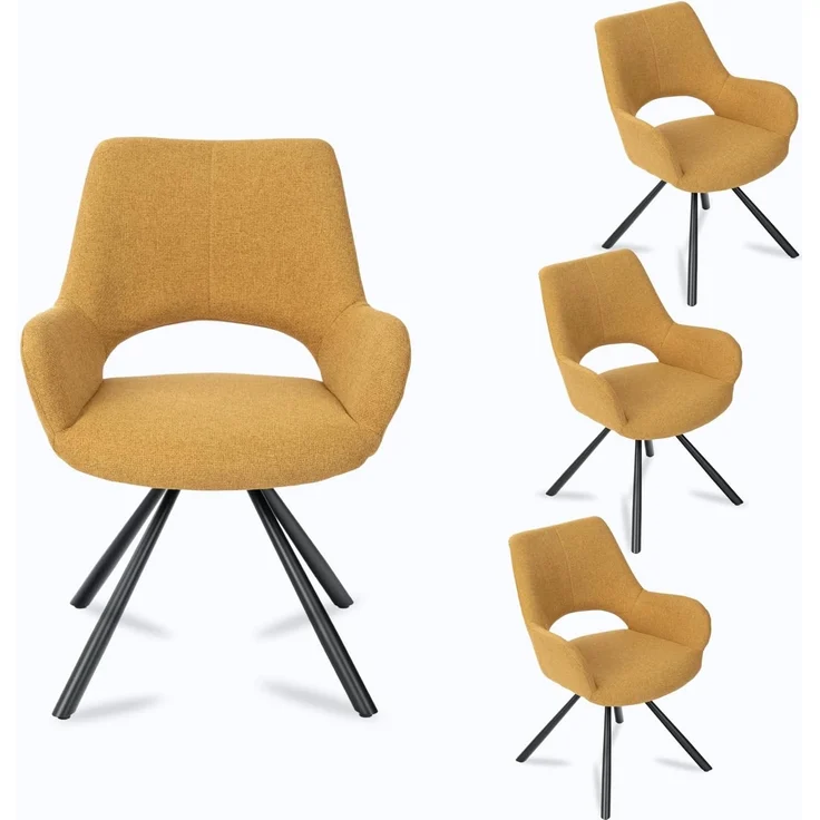 MEUBLE COSY Esszimmerstühle 4er Set Küchenstuhl Polsterstuhl mit Armlehne Sessel Sitzfläche aus Stoff Metallbeine, Gelb, 58.5 x 59 x 81 cm – Bild 1