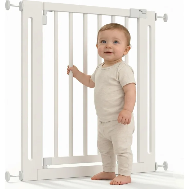 Safetots Wooden Elegance Treppenschutzgitter aus Holz Weiß – Türschutzgitter ohne Bohren – Maximale Sicherheit für Kinder & Haustiere – Stilvolles Tür & Treppengitter 95cm - 103cm – Beidseitig öffnend