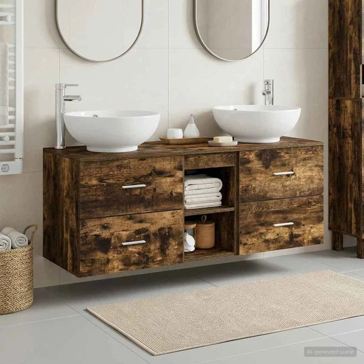 vidaXL Badezimmerschrank-Set 3 stk. Geräucherte Eiche 3405903 – Bild 1