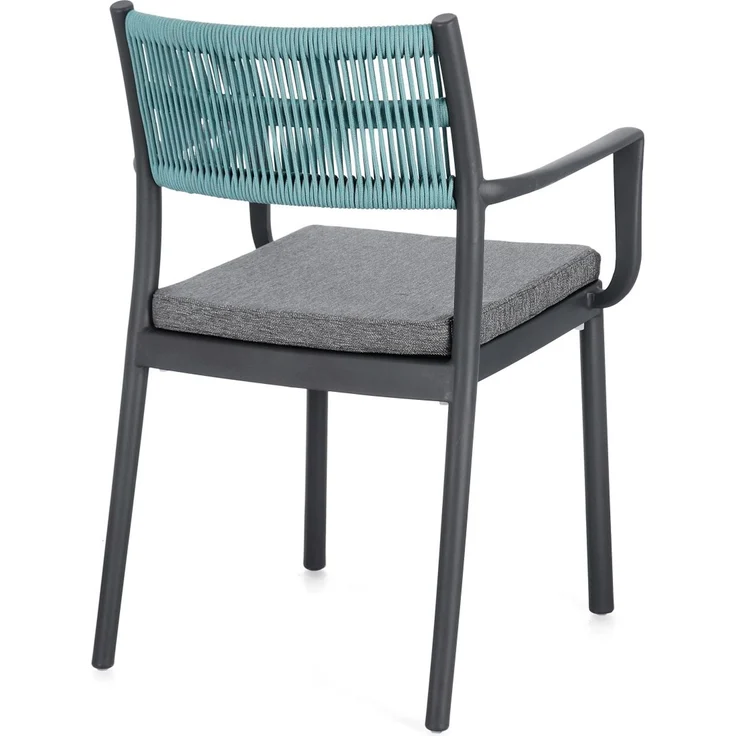 Gartenstuhl Alvin mit Armlehne, Metallgestell modern, anthrazit hellblau, gepolstert stapelbar – Bild 4