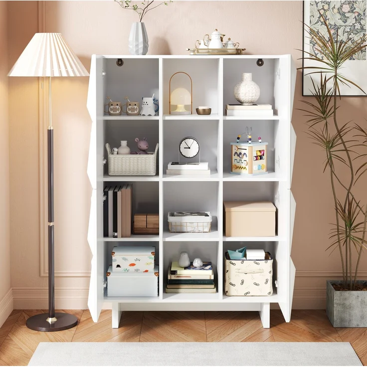 DESVIAE Garderobenschrank Weiß aus Spanplatte – 90,5x135,5x34 cm – 4 Türen, 12 Fächer – Bild 3