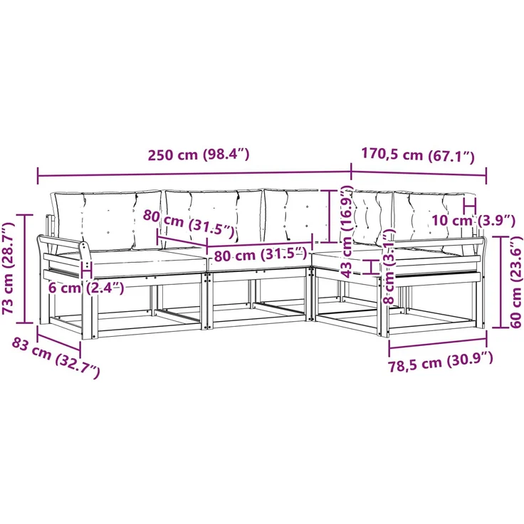 vidaXL Outdoor-Sofagarnitur 4 stk. 4-Sitzer Natur und Anthrazit 3367510 – Bild 9