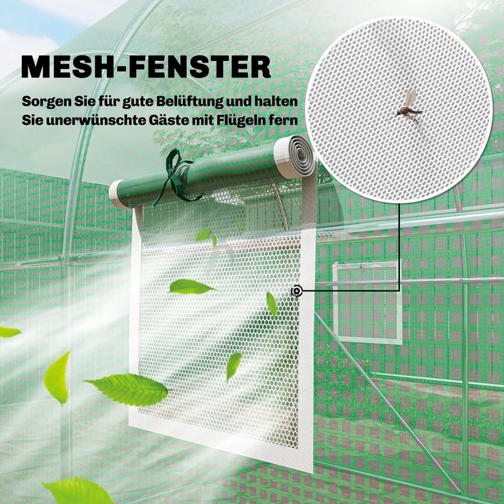 MELAYR, Gewächshaus 3 x 2 x 2 m Foliengewächshaus mit Abschließbar Anschlag-Tür 6 Rollbar Netzfenster Stützstangen, Grün – Bild 6