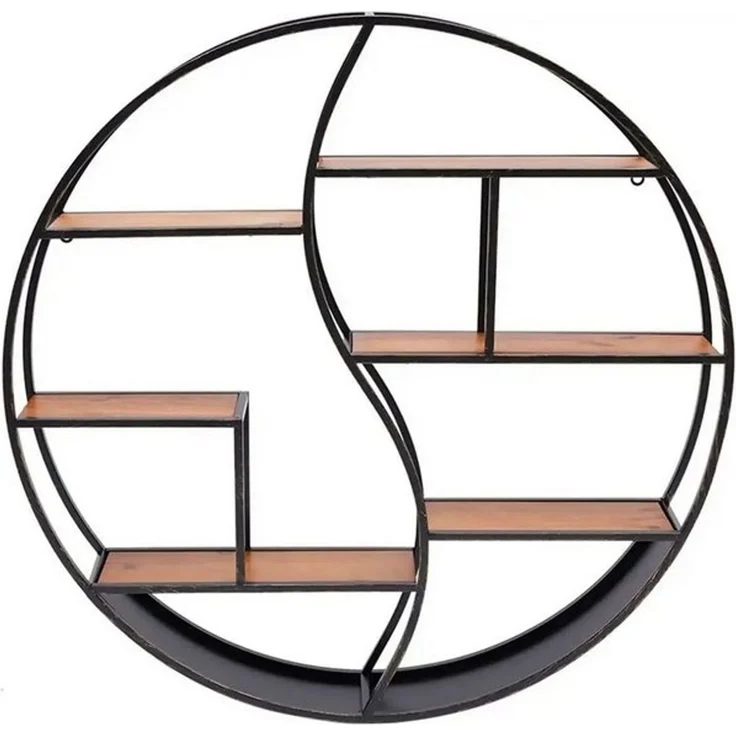 Divit Regal Wandregal rund Holz mit Metallrahmen und 6 Ablagen 68cm Durchmesser RE – Bild 4