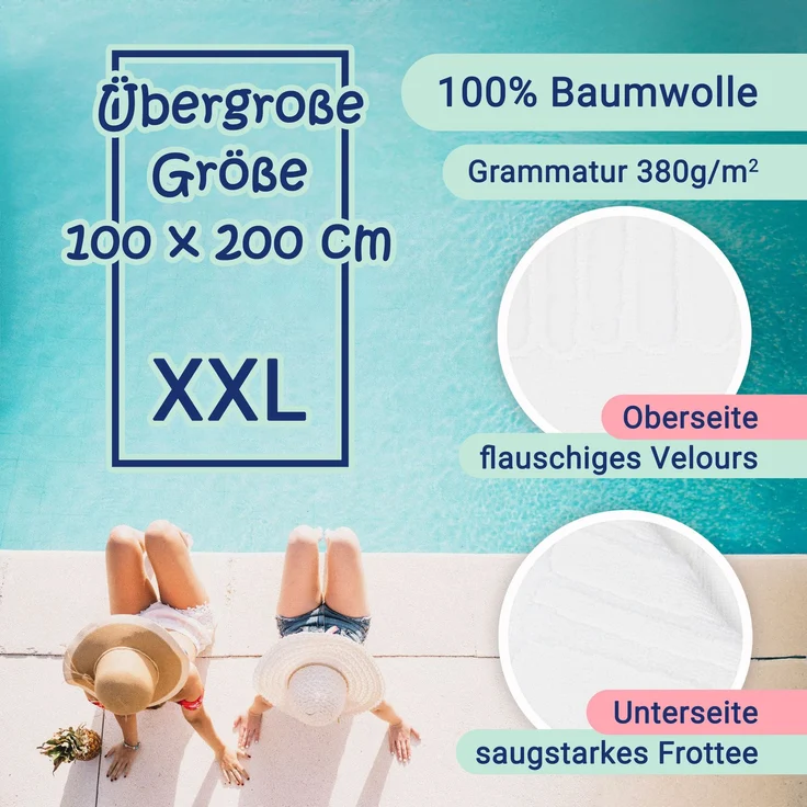 ZOLLNER Strandtuch XXL aus Baumwolle, 100x200 cm, weiß mit Meerestiermotiven – Bild 2