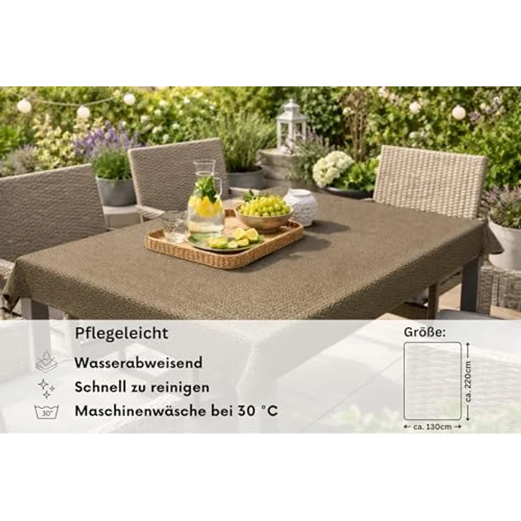 Brandsseller Gartentischdecke 130x220 cm Tischdecke mit Paspel Outdoor Tischtuch rechteckig Weichschaum für Garten, Terrasse, Balkon wetterfest rutschfest - Cappuccino – Bild 3