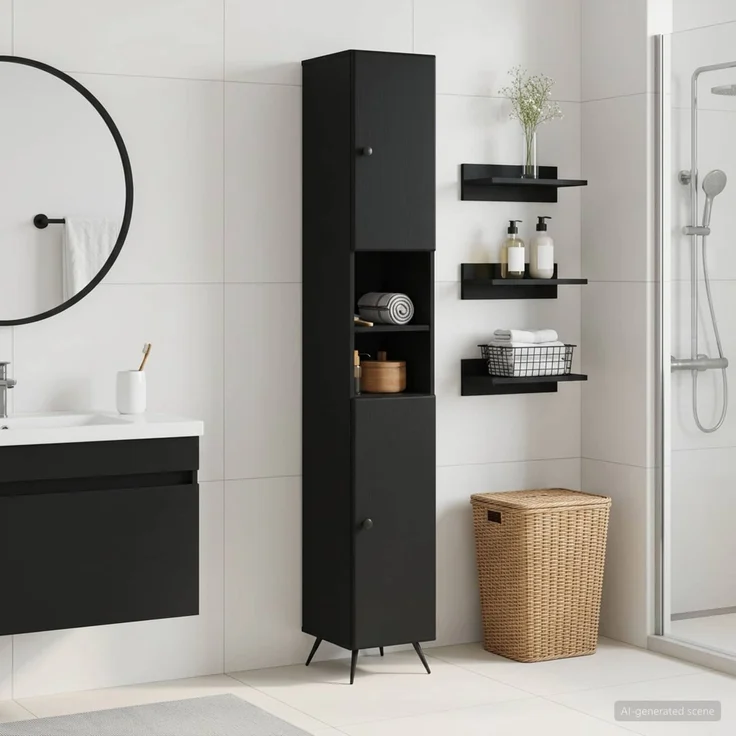 vidaXL Badezimmerschrank mit offenem Regal BREDA Schwarz 897476 – Bild 1