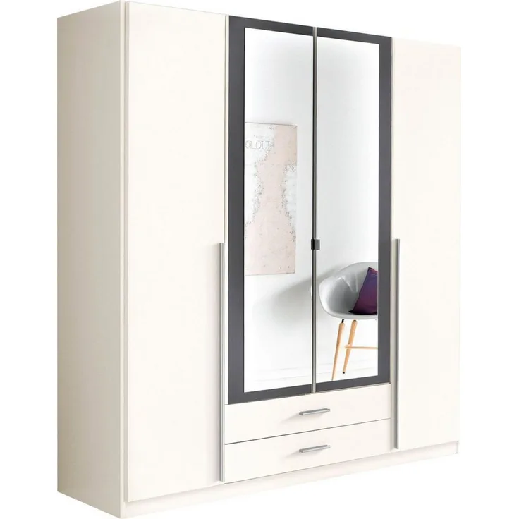 Wimex Kleiderschrank/ Drehtürenschrank Skate, 4 Türen, 2 Schubladen, 2 Spiegel, (B/H/T) 180 x 197 x 58 cm, Weiß/ Absetzung Anthrazit