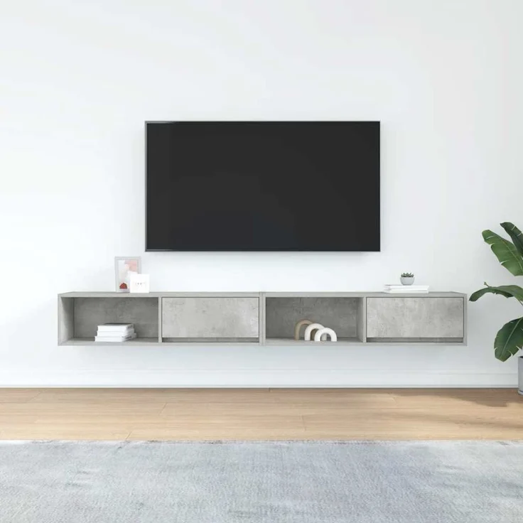 2 pcs TV-Schrank, Lowboard Betongrau 100x31x25,5 cm Holzwerkstoff – Bild 3