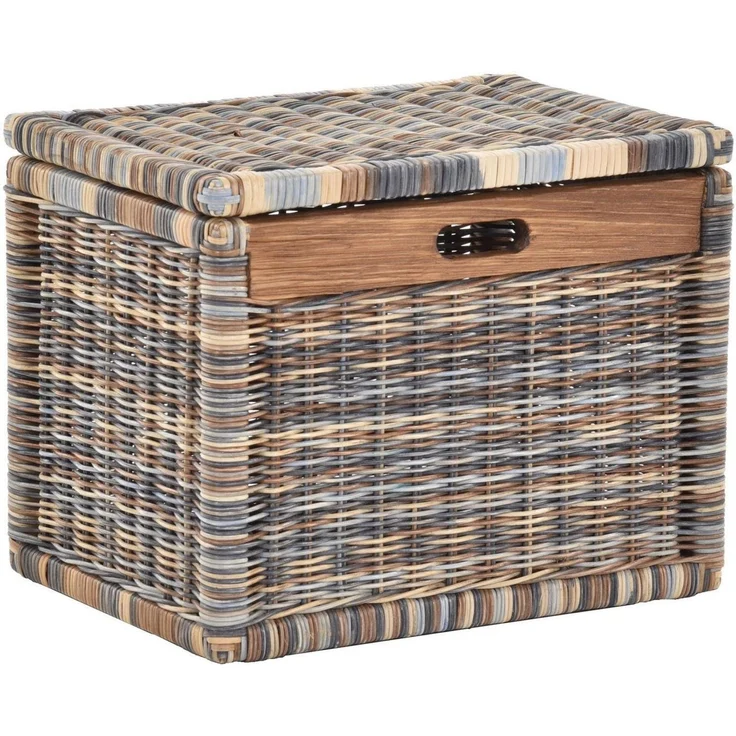 Krines Home Aufbewahrungskorb Hoher Korb mit Deckel Rattan geflochten Regalkorb Aufbewahrungsbox – Bild 1