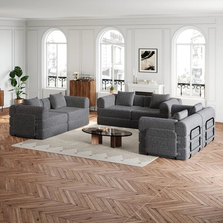 ZUBALIYA SchlafSofa mit LED - Beleuchtung, mit Ablageflächen, mit Chenille - Bezug, mit Samtbezug, mit breiten Armlehnen – Bild 2