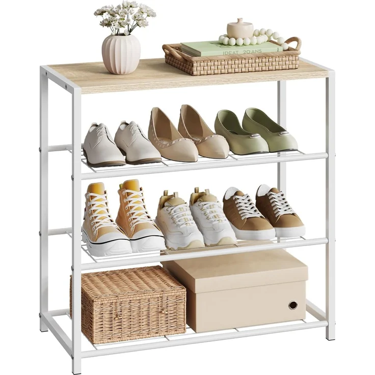 WOLTU Schuhregal mit 3 Ebenen, Schuhständer Metall, Schuhaufbewahrung platzsparend, Schuhorganizer für 9 Paar, Flur Wohnzimmer, 63 x 63 x 30 cm, weiß