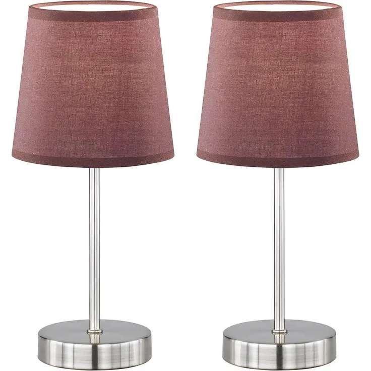 2er Set Tischleuchte nickel matt, Textil braun, H 32 cm