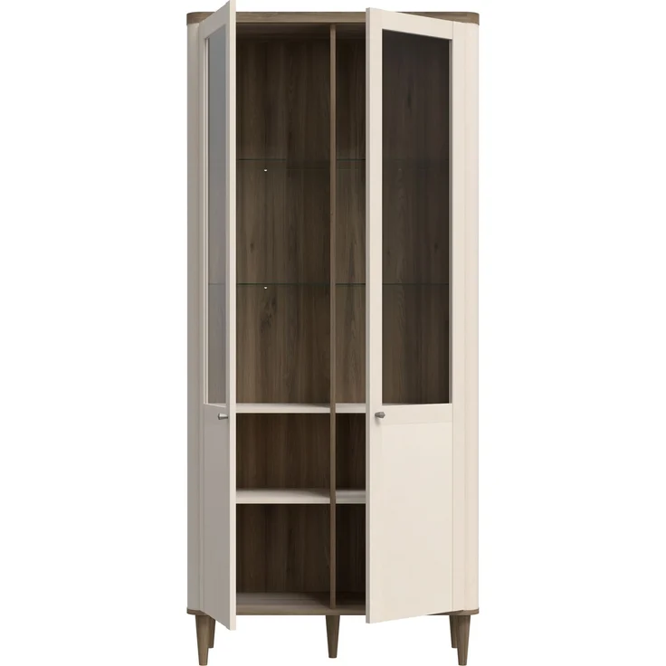 Forte LACETTI Vitrine 90, moderne Wohnzimmervitrine mit Skandi Lamellen Design, 2-türig, Holzwerkstoff, Kaschmir | Beige mit Valencia Eiche Holzdekor, 90,1 cm breit x 200,5 cm hoch x 41,2 cm tief – Bild 4