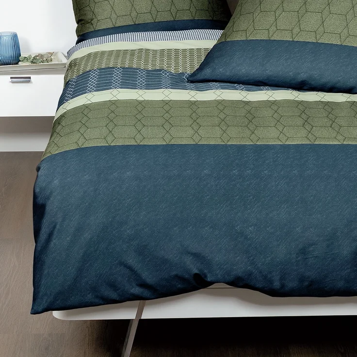 Janine Mako Satin Bettwäsche Moments 98072-02 Streifen oliv 135x200 – Bild 4