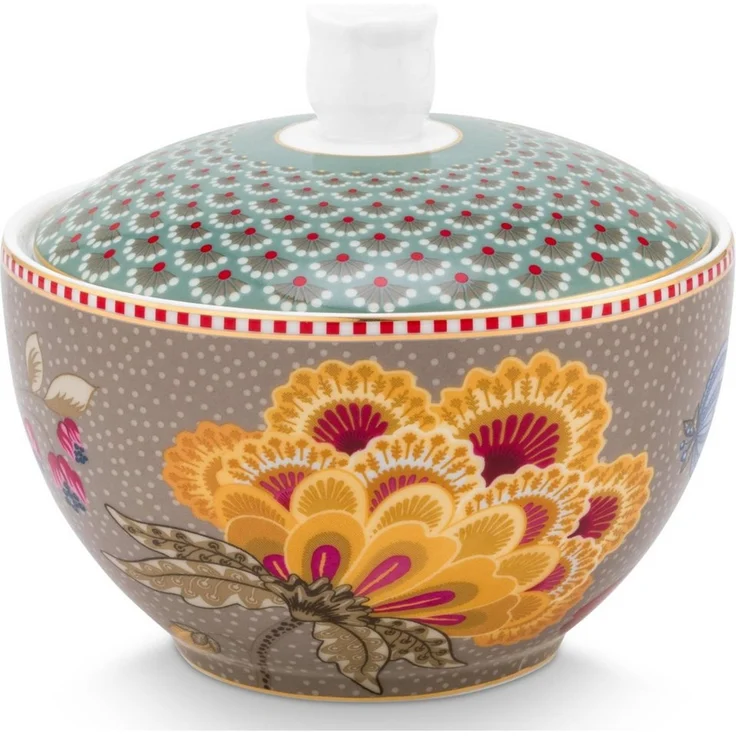PiP Studio Zuckerdose Blooming Tales Fantasy Khaki-Blue Zuckerdose 0,3l, Porzellan – Bild 1