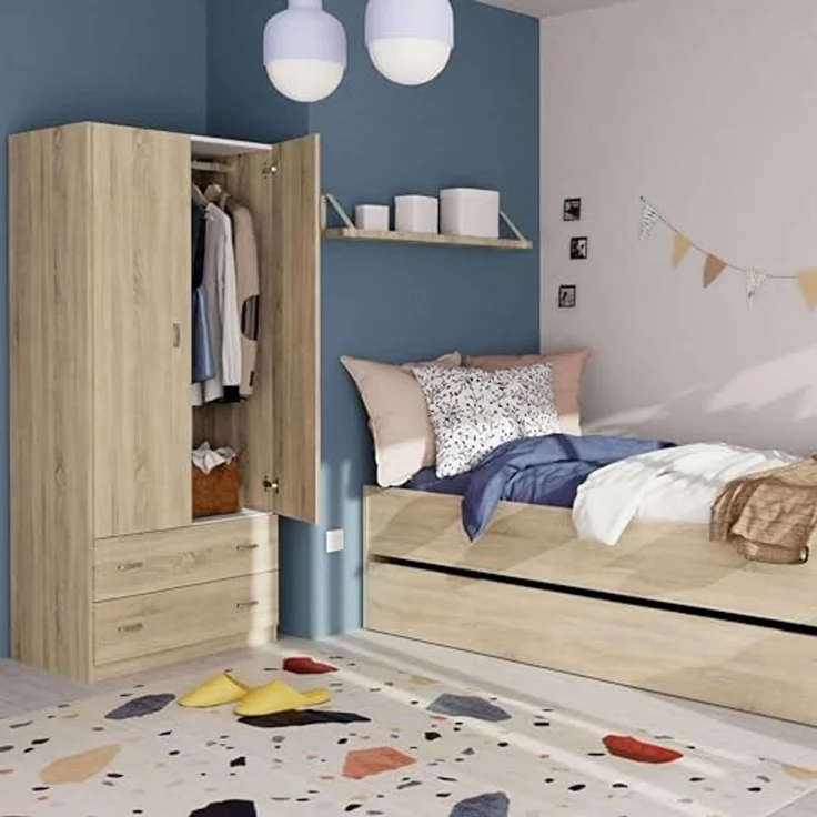 Muebles Pitarch | Schlafzimmerschrank 2 Türen 2 Schubladen, Cambrian-Eiche, 180 x 74 x 50 cm (Höhe x Breite x Tiefe), Modernes Beistellmöbel, Tibet Kollektion – Bild 6