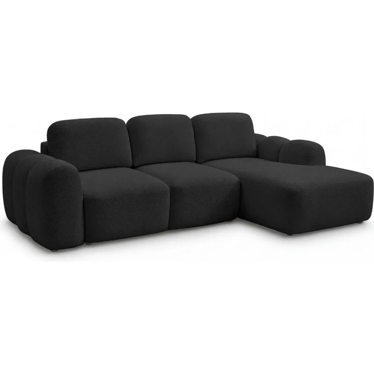 GRAINGOLD Ecksofa Avelin, Eckcouch für Wohnzimmer, L-Form mit Schlaffunktion und Bettkasten, Bouclé-Stoff, Schwarz, Rechts – Bild 5