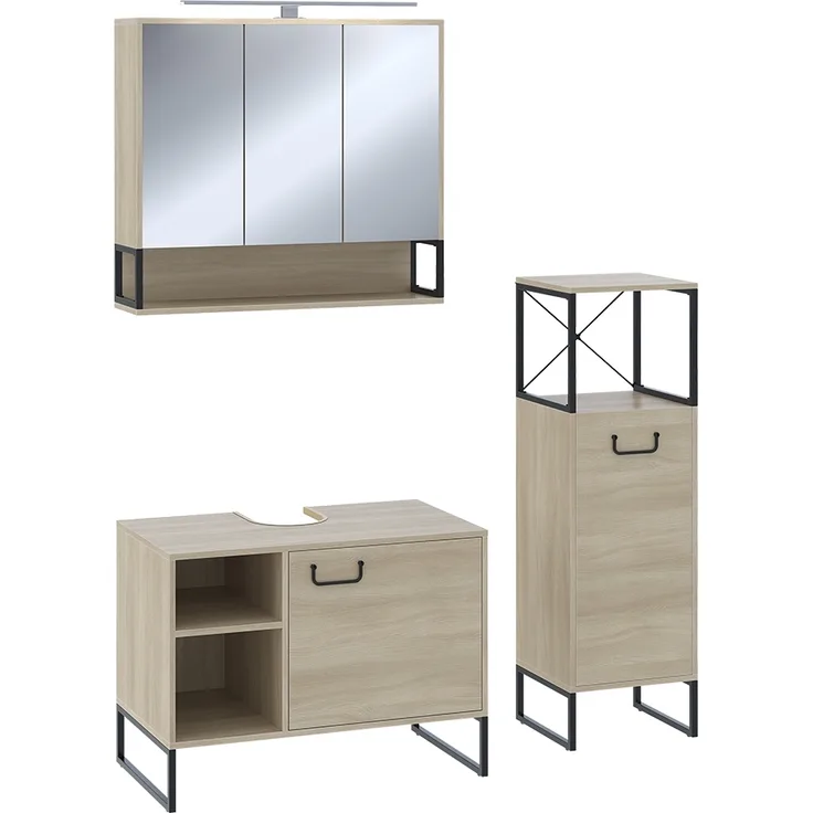 Badmöbel-Set Vionna Eiche/Schwarz 3 Teile Vicco