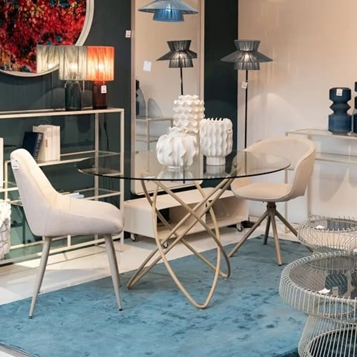 Kare Design Esszimmertisch Molekular, Greige, 120cm Durchmesser, Esstisch, Glas Tischpaltte, Stahlgestell, Esszimmer, Rund – Bild 2