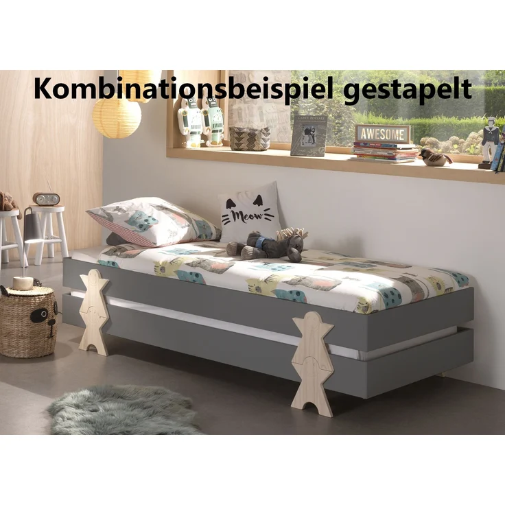 Stapelbett Karlene 204x94x28 Kinderbett MDF Grau – Bild 4