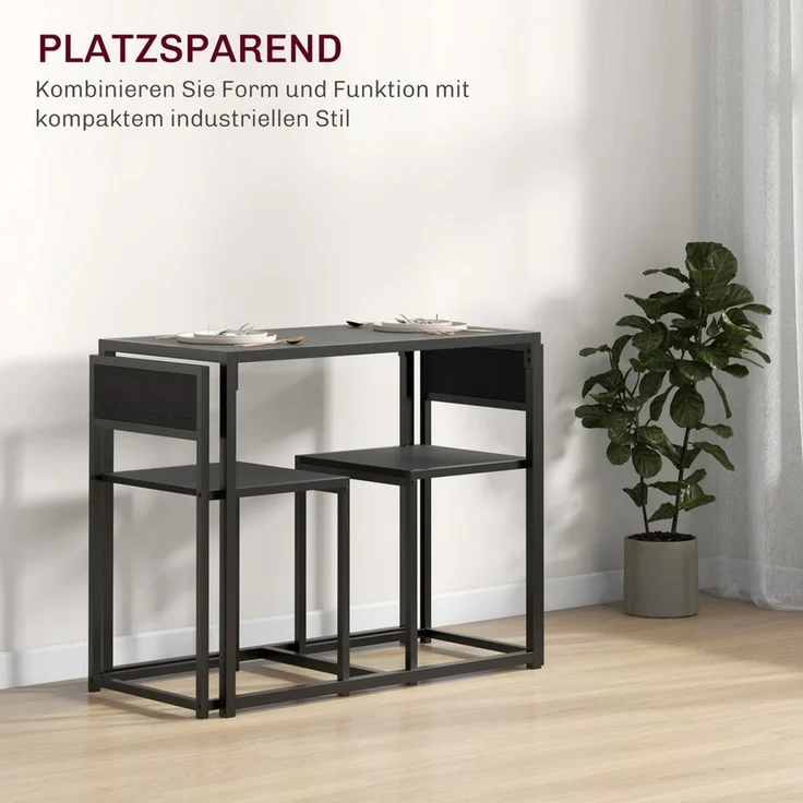 HOMCOM Essgruppe Esstisch Set, (Esstisch mit 2 Stühlen, 3-tlg, Platzsparend Esszimmergruppe), für Esszimmer, Küche Schwarz – Bild 3