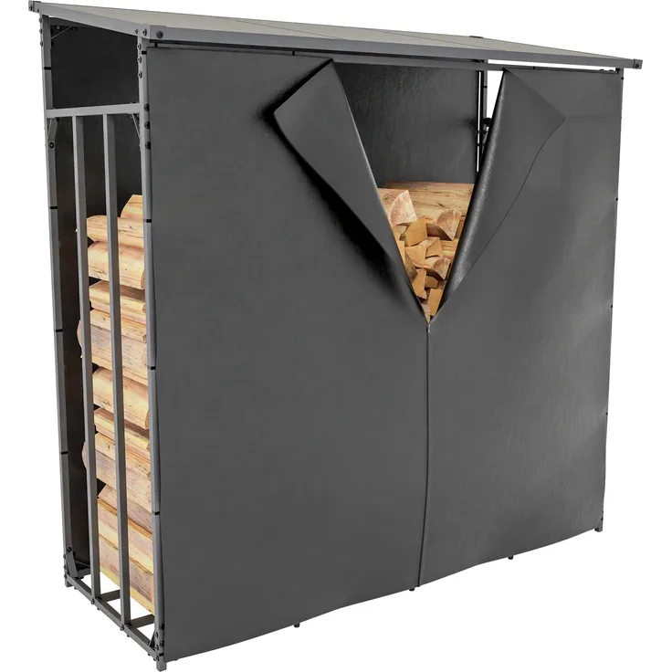 DELUKE® Kaminholzregal aussen mit Abdeckung HEOD - für Feuerholz Brennholzregal aussen Kaminholzunterstand Kaminholzständer draussen Feuerholzregal aussen, 70x165x165, Aluminium, Mit Plane