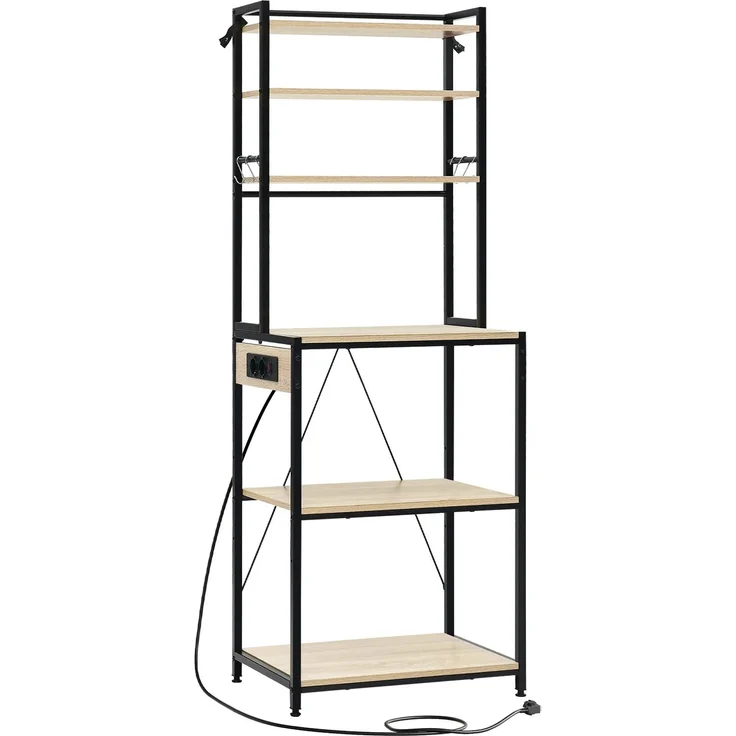 Stabil Coffee Bar Station,Küchenregal mit Steckdosen,Küchenkomode,Mini Küche Arbeitsstation,Display-Regal--Helles Eichenholz--40x60x167cm--YOUDENOVA – Bild 5