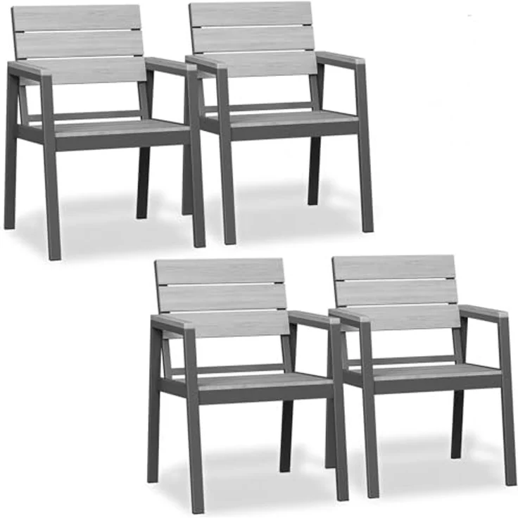 JUMMICO Gartenstuhl klappbar mit breiter Rückenlehne, Voll-Aluminium, Grau Holzoptik – Bild 1