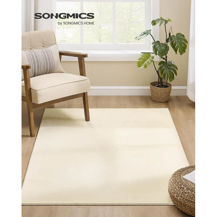 Teppich, 120 x 170 cm, Wohnzimmerteppich, rutschfest, maschinenwaschbar, modern, beige – Bild 3