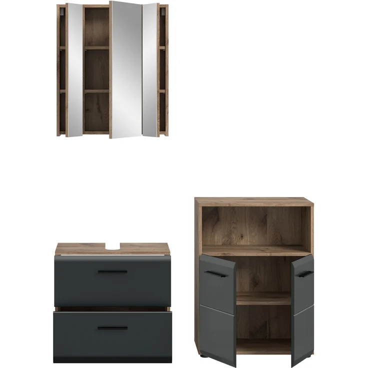 Badkombination (B/H/T: 135x185x30 cm) in schwarz matt und Nox Oak Nachbildung – Bild 3