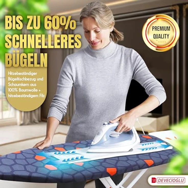 Harbinger Bügelbrett, 36x114 cm mit verstellbarer Höhe 50-80 cm, hitzebeständiger 100% Baumwollbezug – Bild 2