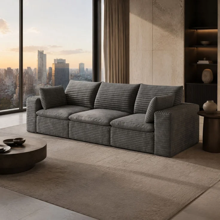 DESVIAE Sofa modular 260x60x90 cm aus Stoff in Dunkelgrau mit Schaumstoffpolsterung – Bild 2