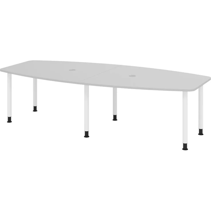 bümö Konferenztisch oval 280x130 cm in grau, Tischfüße in Weiß - Großer Besprechungstisch, Meetingtisch für 10 Personen, XXL-Tisch für Konferenzraum, Meeting & Besprechungsraum, KT28C-5-W – Bild 1