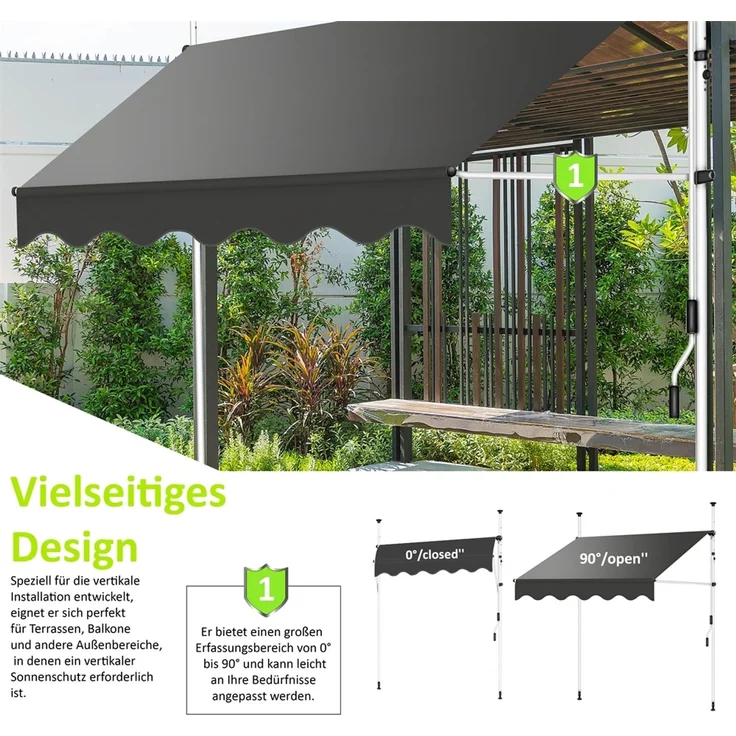 Klemmmarkise Balkon Markise Sonnenschutz Terasse Fenstermarkise Balkonmarkise Sonnensegel Windschutz Balkon Rollo - 300 x 120 cm - Creme mit LED – Bild 5