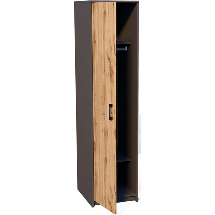 Home Collective Garderobenschrank Kleiderschrank mit 1 Tür, 1 Kleiderstange und 2 Einlegeböden 40 cm breit Schrank schmal matte Oberfläche graphit Eiche – Bild 3